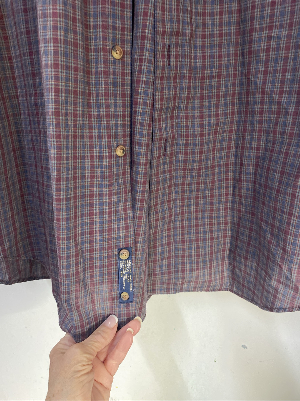 Men’s Deansgate Dress Shirt-Red/Blue Plaid Long Sleeve, Pocket Size XL