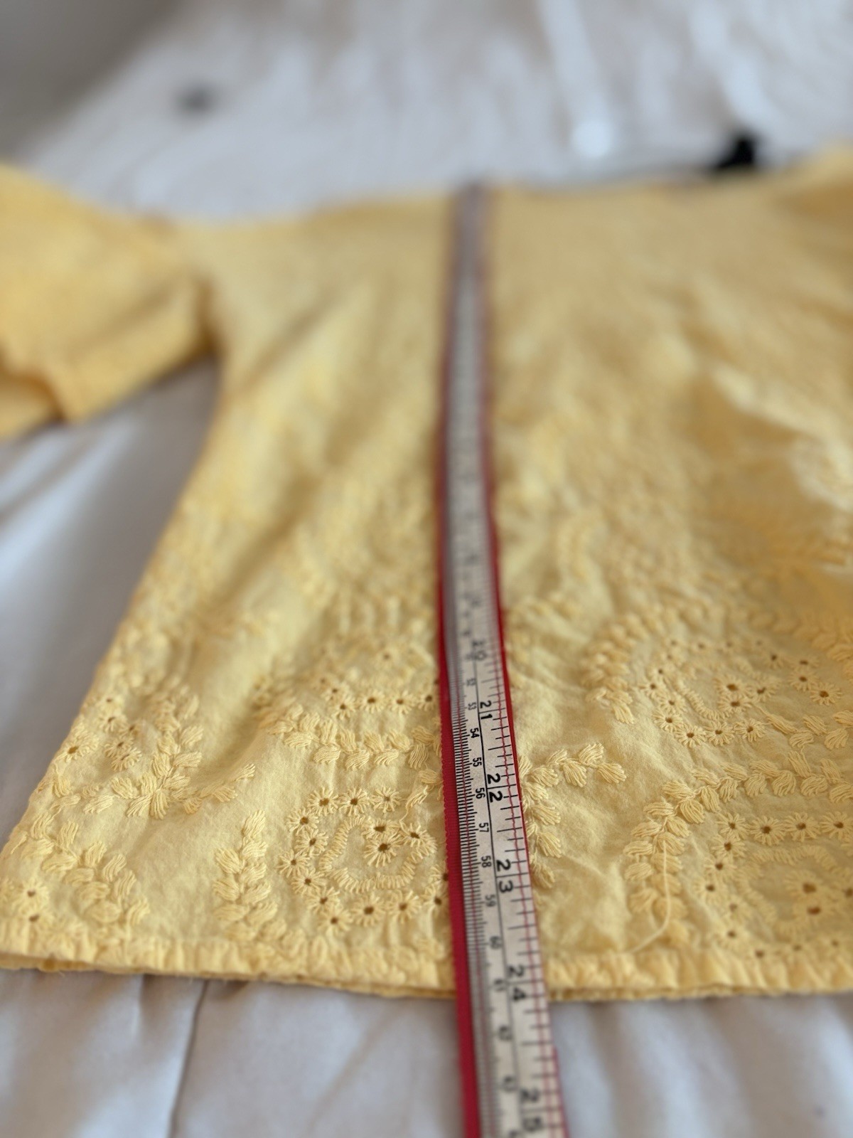 Liz Claiborne SIZE XL Yellow Floral Embroidered Ruffle Tiered Sleeve Top COTTON