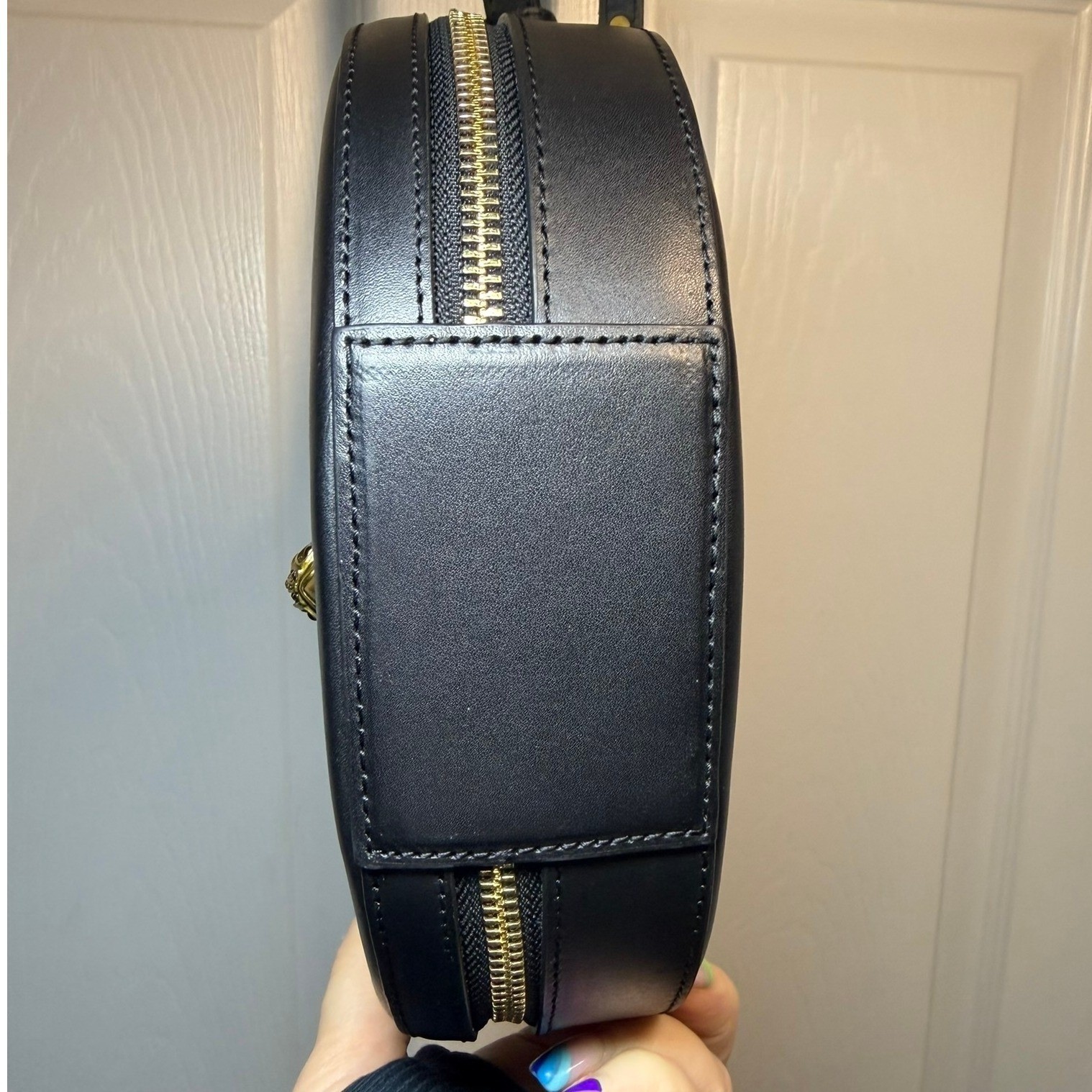 Kurt Geiger London Black Leather Round Crossbody Bag Tortoise Handle Eagle Head
