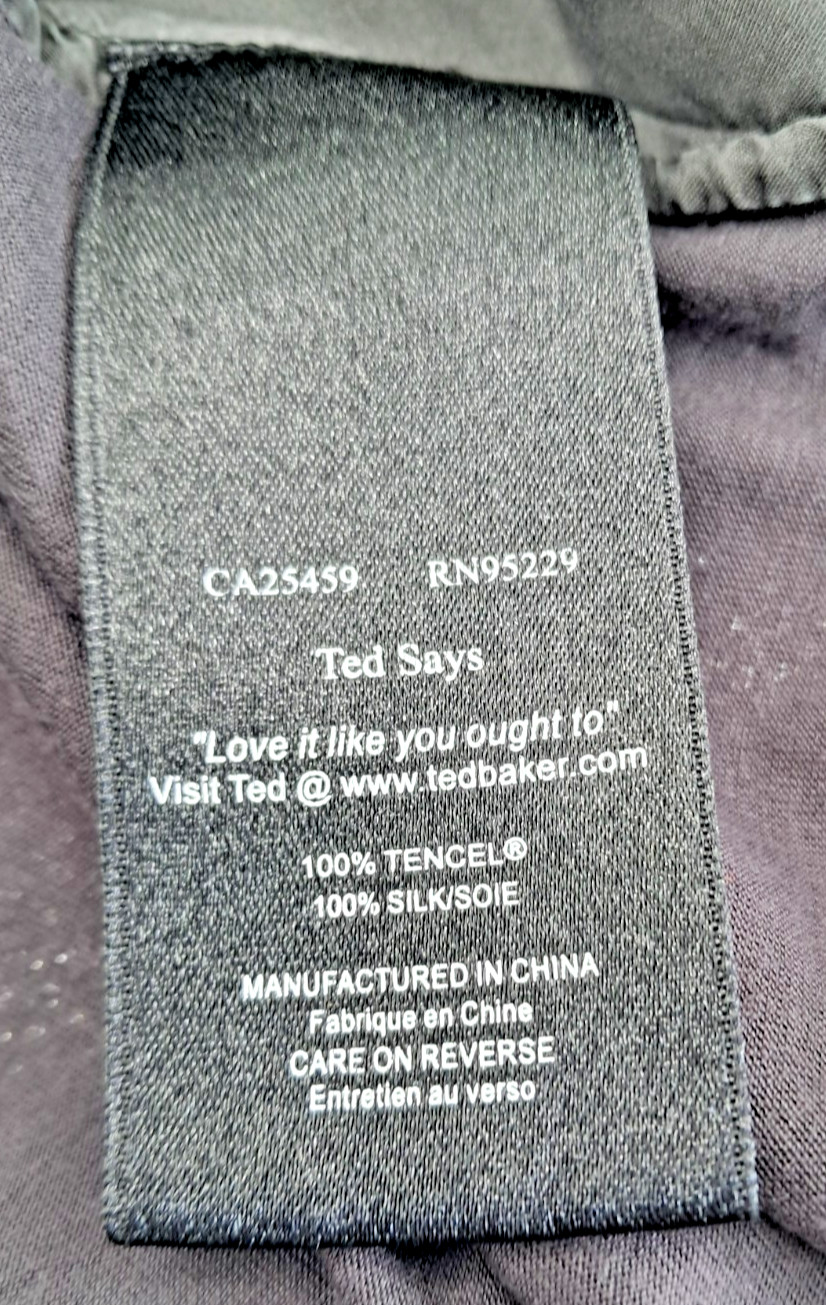 Ted Baker Dark Charcoal Grey Silk Top with Tie, Size 3 (UK 12)