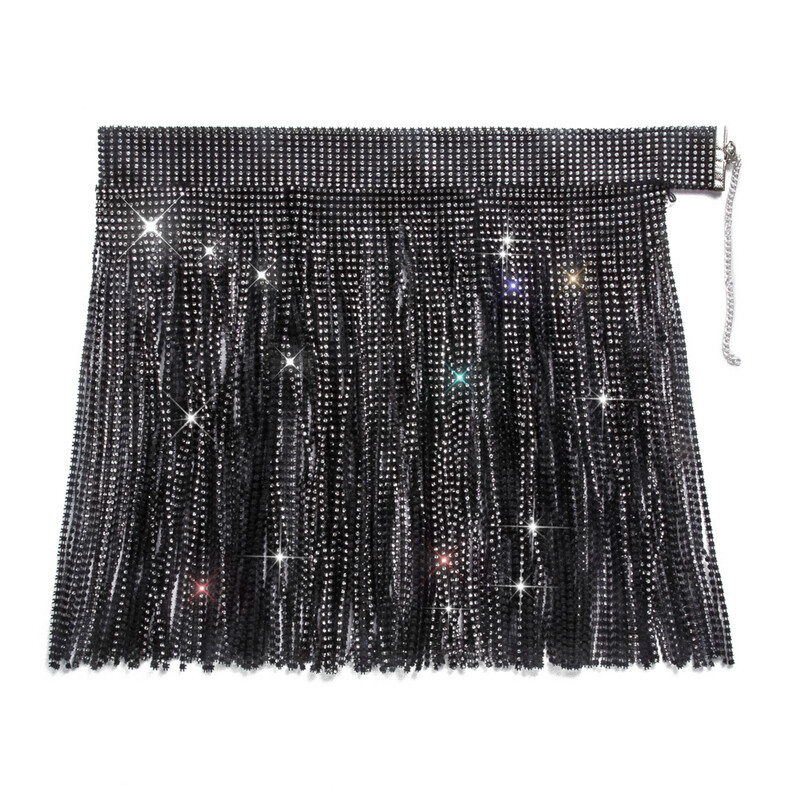 Women Rhinestone Glitter Tasseled Skirt Fringe Waist Chain Dancewear Accessories