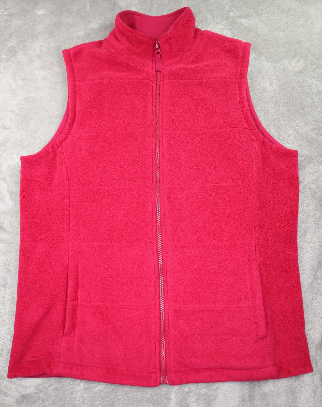Lands’ End Fleece Vest Women’s Size M Pink Full Zip Mock Neck Pockets YKK Zipper