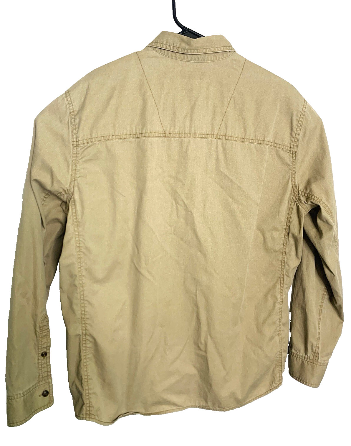 LL Bean Signature Men L Khaki Shirt Work Hunt Quilted Shoulder Slim Fit Safari