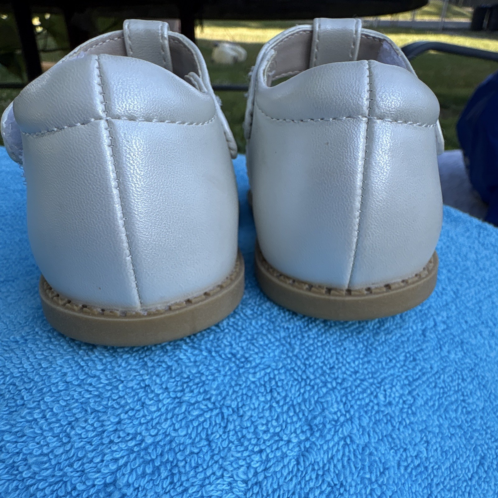Livie & Luca White Leather T-Strap Sandals Hook & Loop Closure US 5