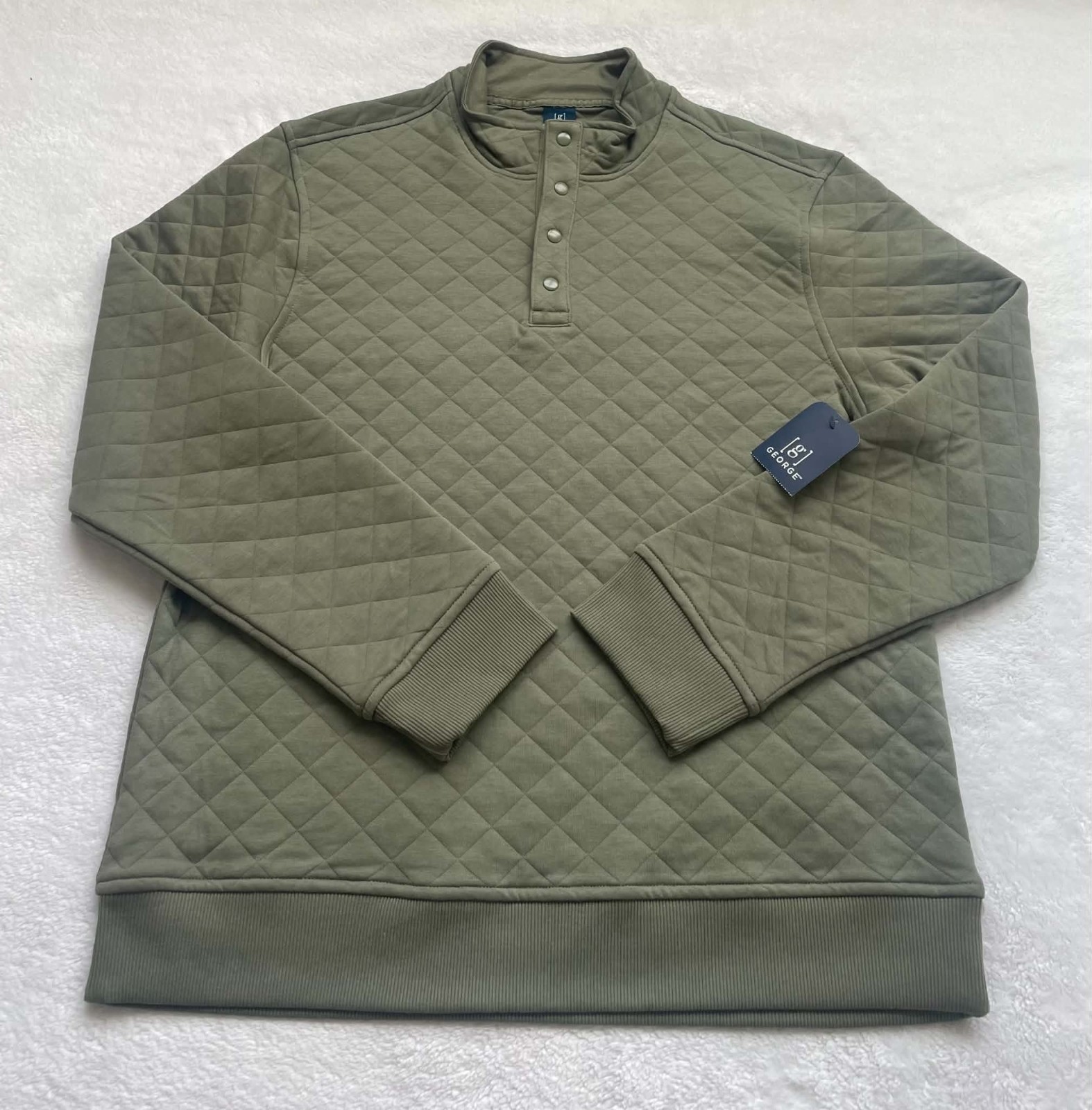 George Men’s size M Long Sleeve Quilted Snap Fleece Pullover Green Artichoke