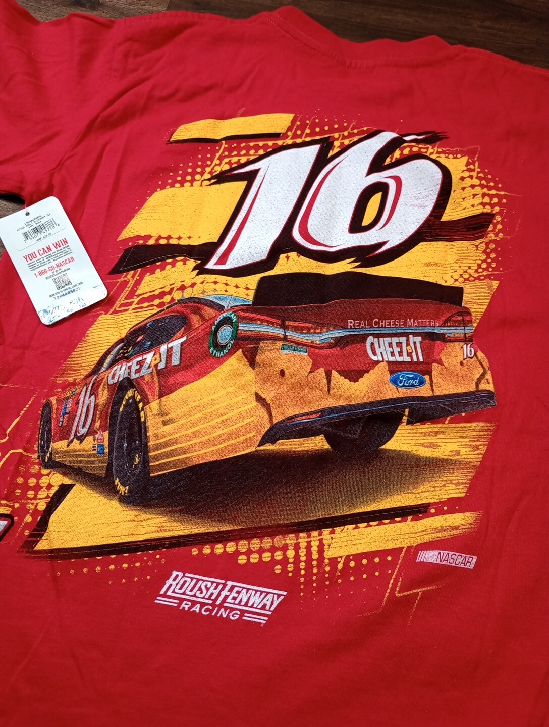 Greg Biffle #16 NASCAR Red AOP Wrap Around Cheez-IT Graphic Tee Size Large NWT