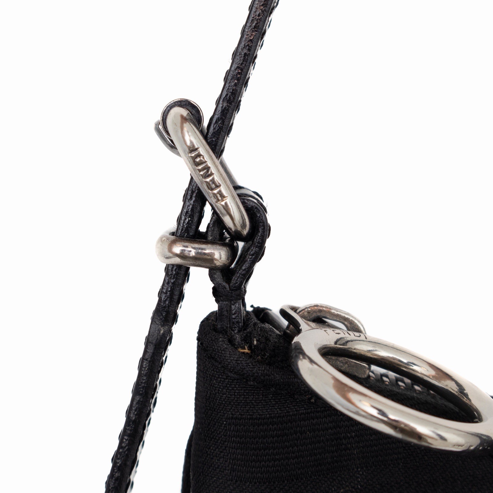 FENDI FF Monogram Zucchino Canvas Oyster Shoulder Mini Bag Black RARE VTG Y2K