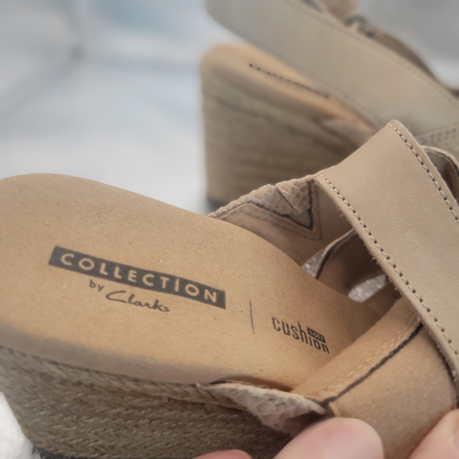 Clarks Lafley Krissy Sand Leather Espadrille Wedge Sandals Womens 7.5 M