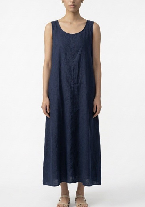 Eileen Fisher navy blue organic linen long dress with pockets 1X NWT