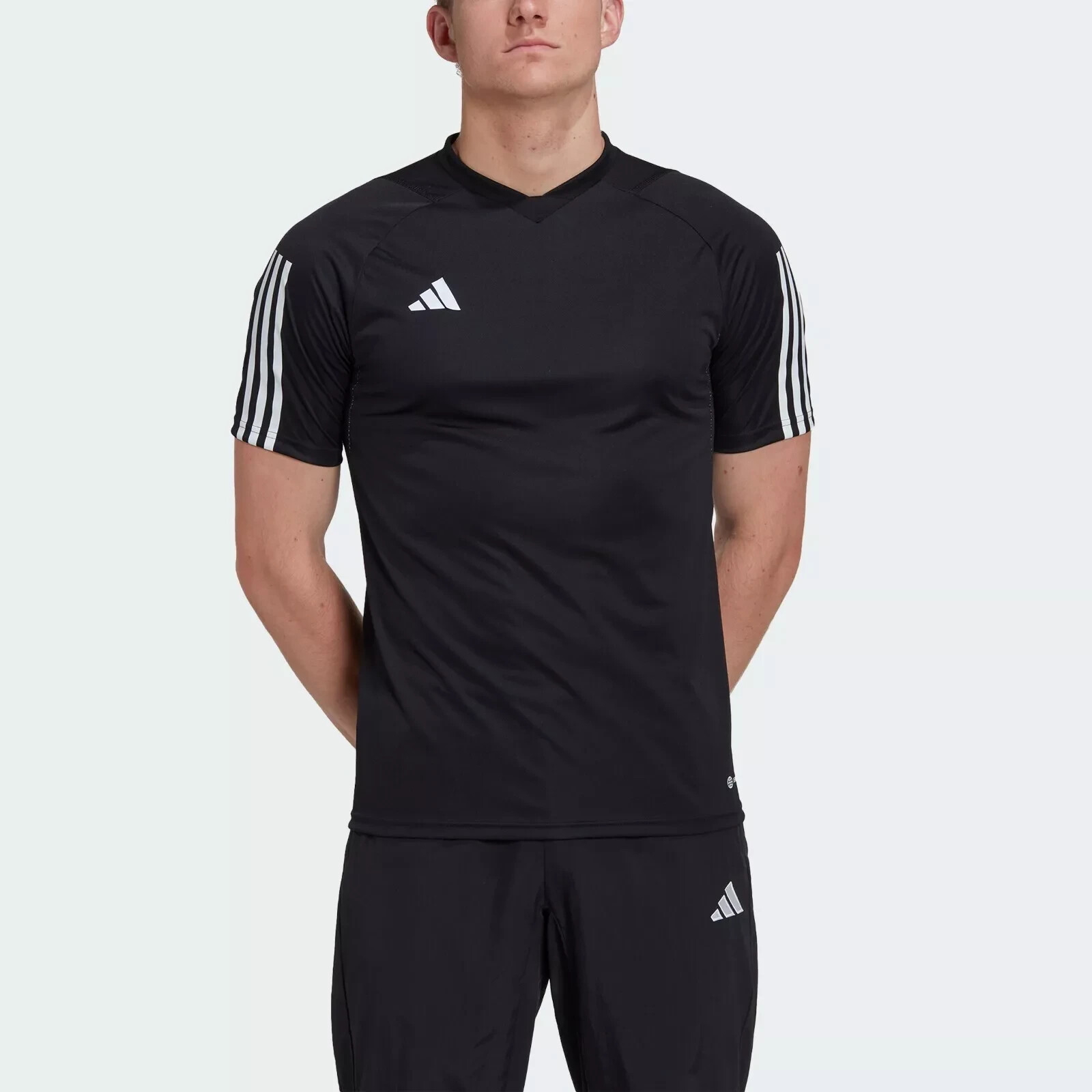 adidas Mens TIRO23 C JSY Black V-Neck Short Sleeve Athletic Shirt size M