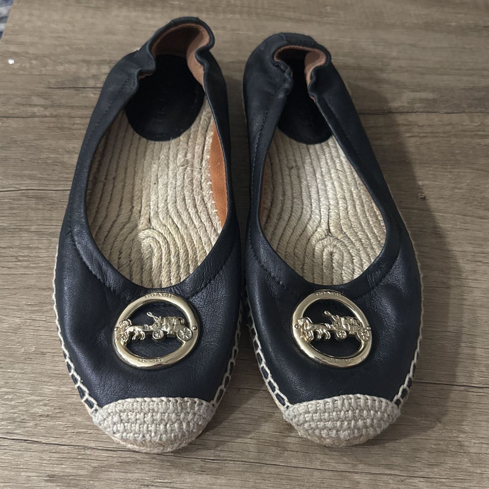 COACH Women’s Flats Size 7.5 Shoes Clara Leather Ballet Black Gold G4839 EUC