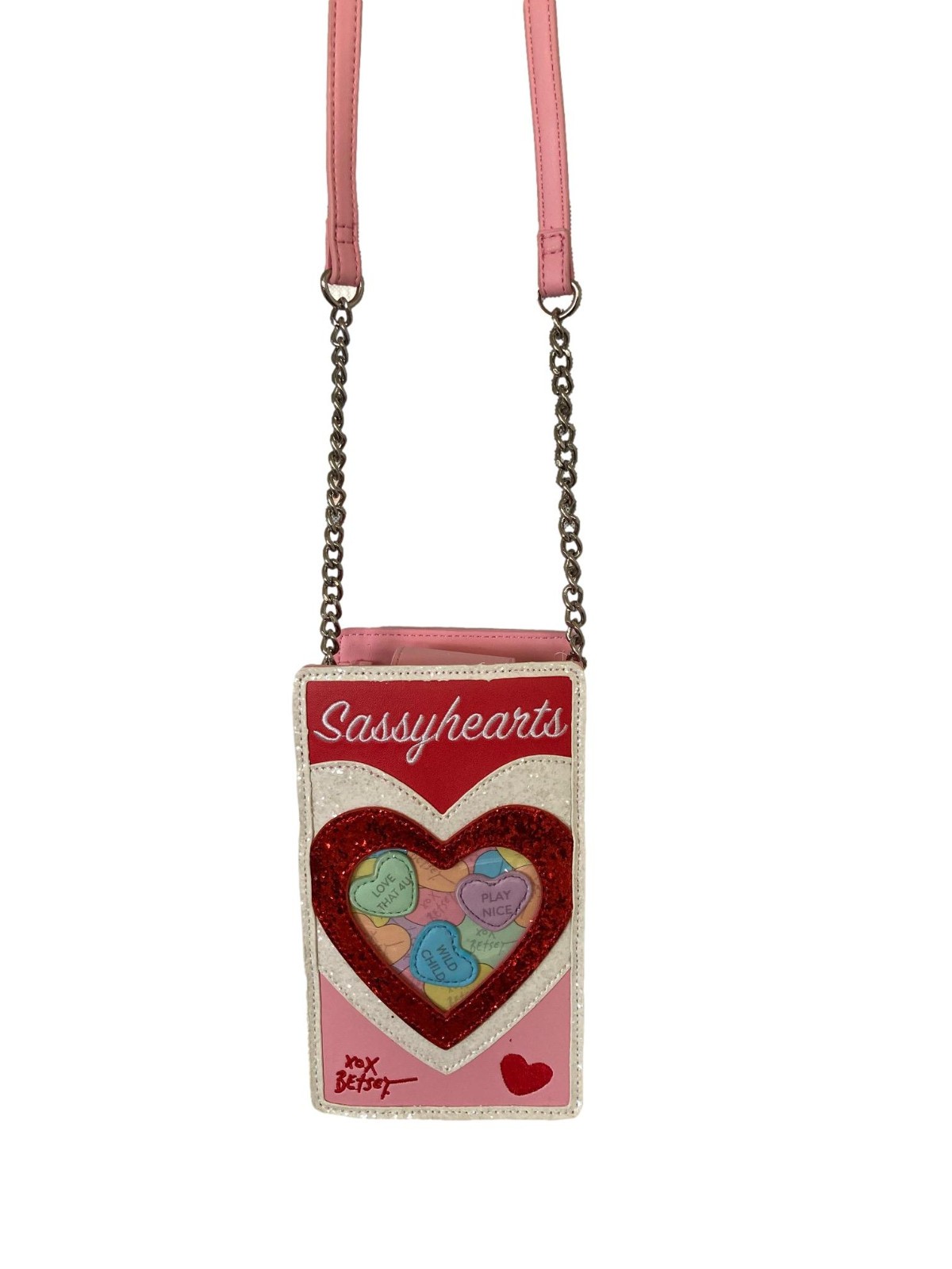 Betsey Johnson Kitsch XO Sweets Valentine’s Glitter Sassy Candy Hearts Crossbody