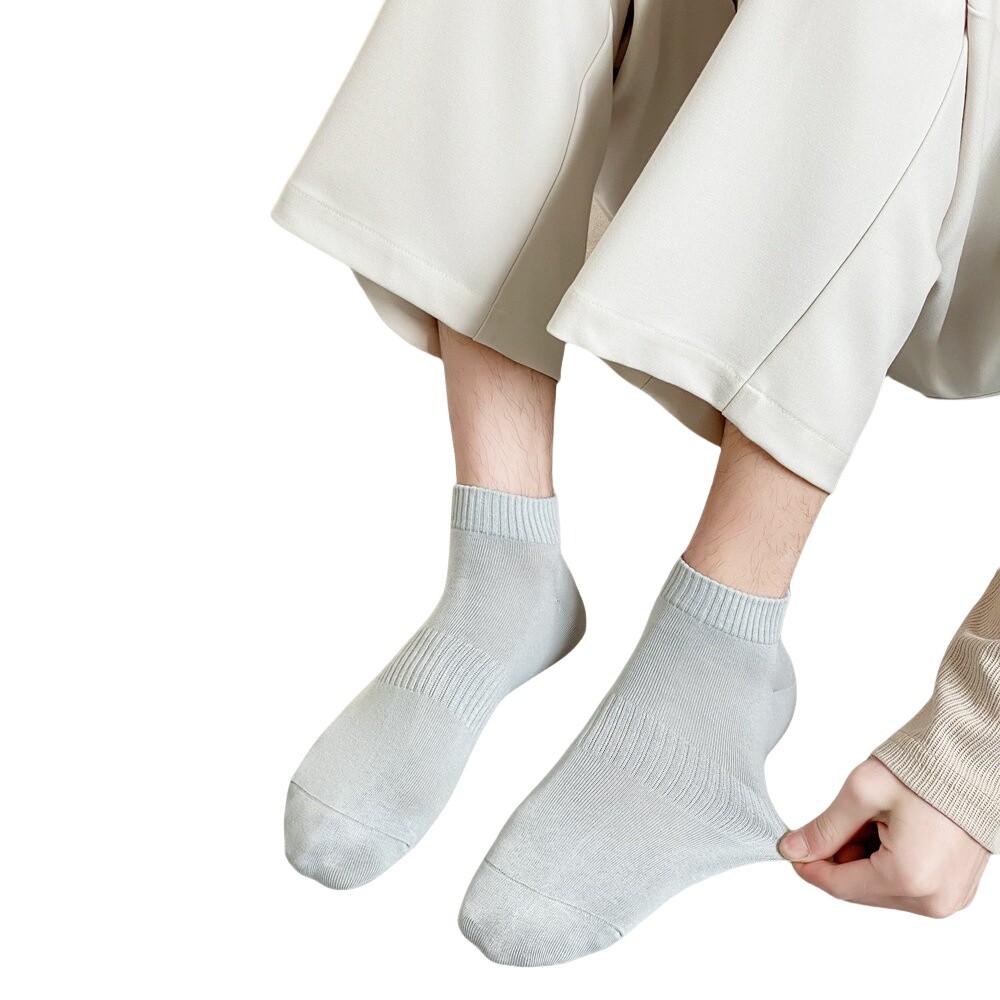 6 Pairs Men Solid Cotton Low Cut Socks Stretch Breathable Short Boat Socks