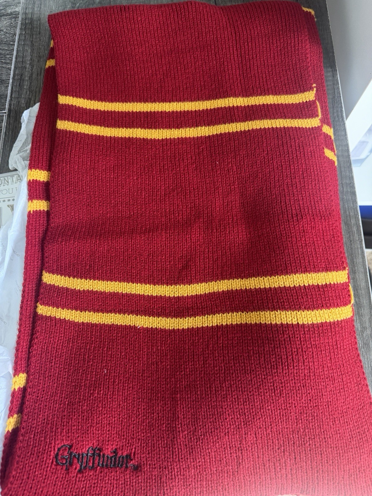 Harry Potter Gryffindor Red/Yellow Striped Knit Rectangle Scarf Embroidered