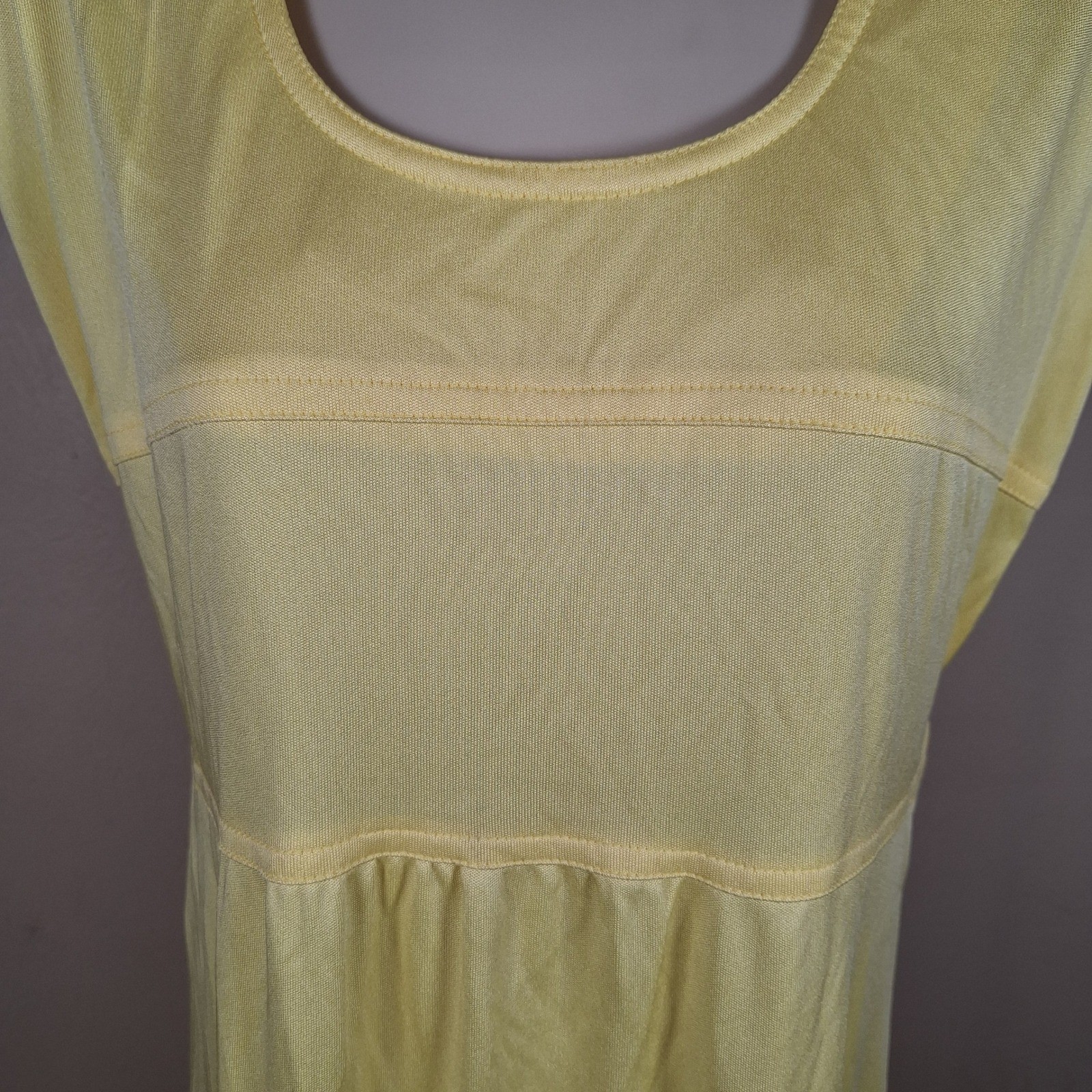 Malouf Vtg Butter Yellow Poly Empire Cap Sleeve Day Dress Maxi Floor Length 14