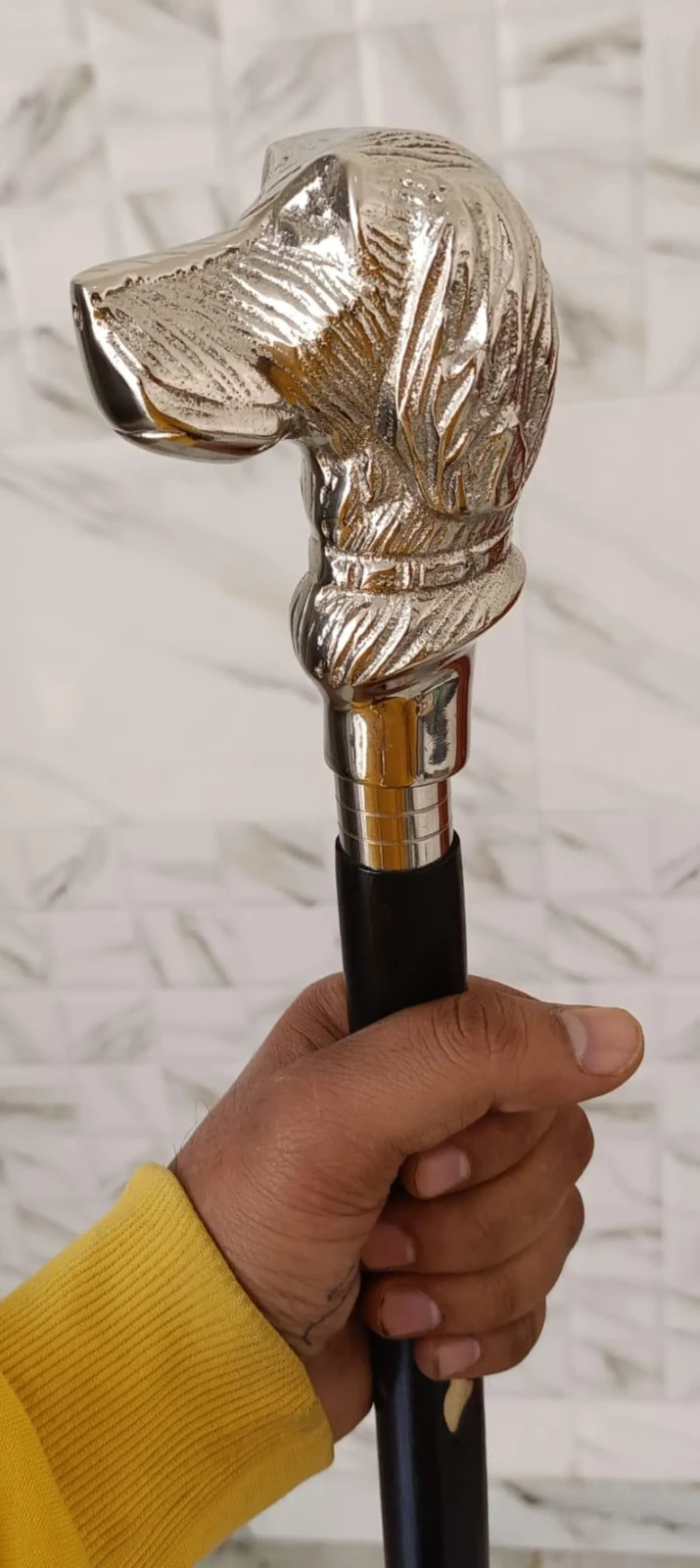 Silver Finish Dog Head Walking Cane | Gentleman’s Antique Style Gift for father
