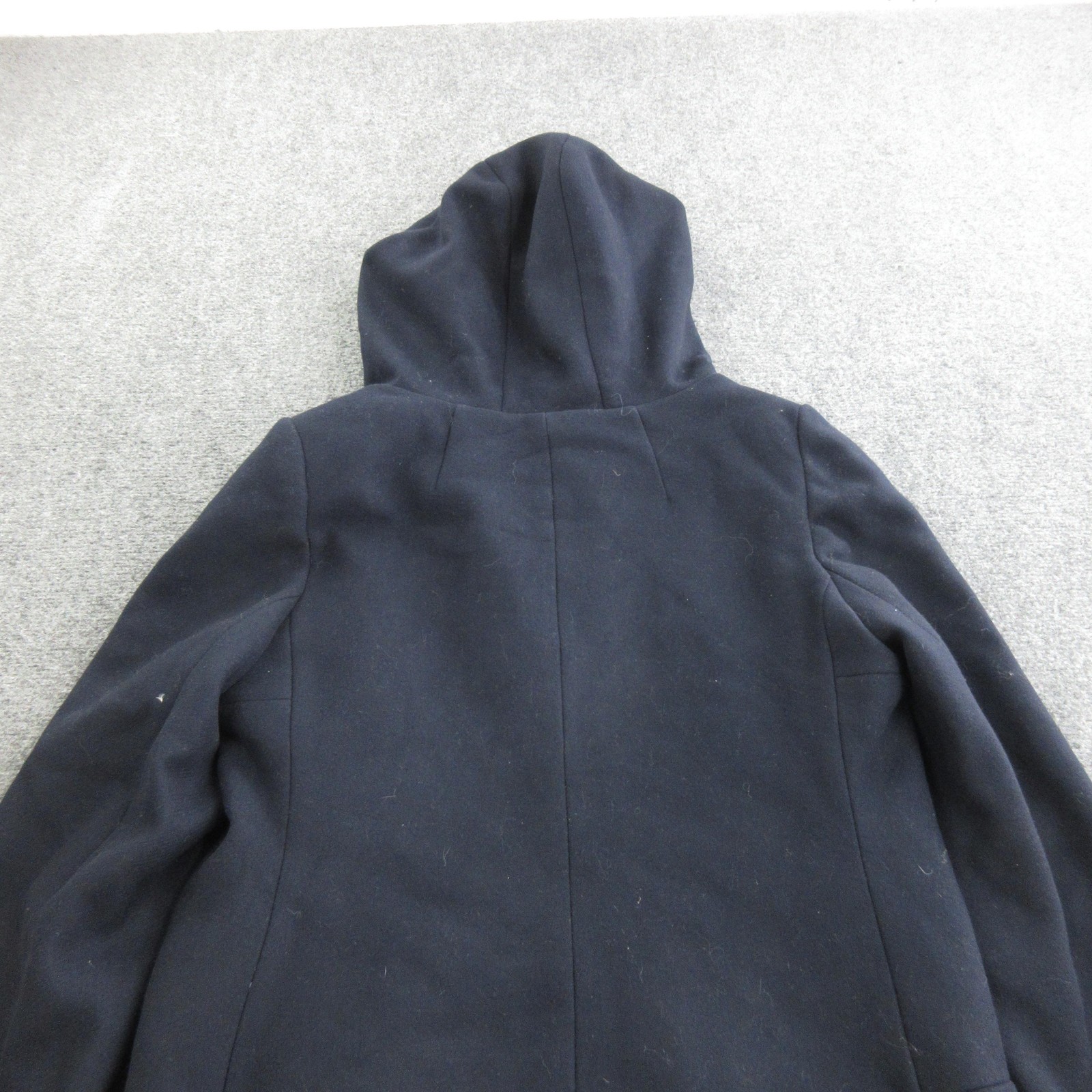 Babaton Coat Womens Large Blue Wool Hooded Toggle Front Lined Pockets Mid Length