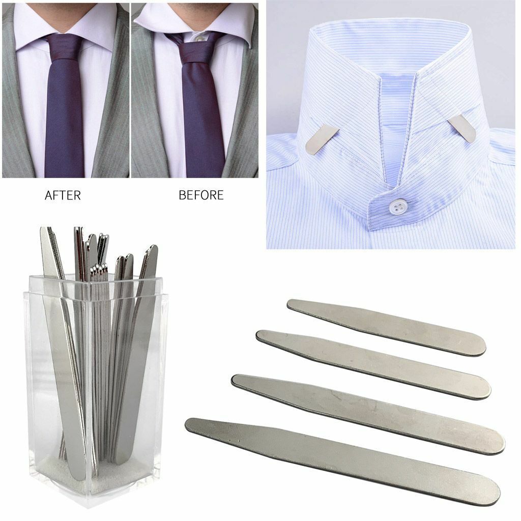 4 Sizes 10/20/36/40 Magnetic Metal Collar Stays+10 Magnets Insert In Box Shirt