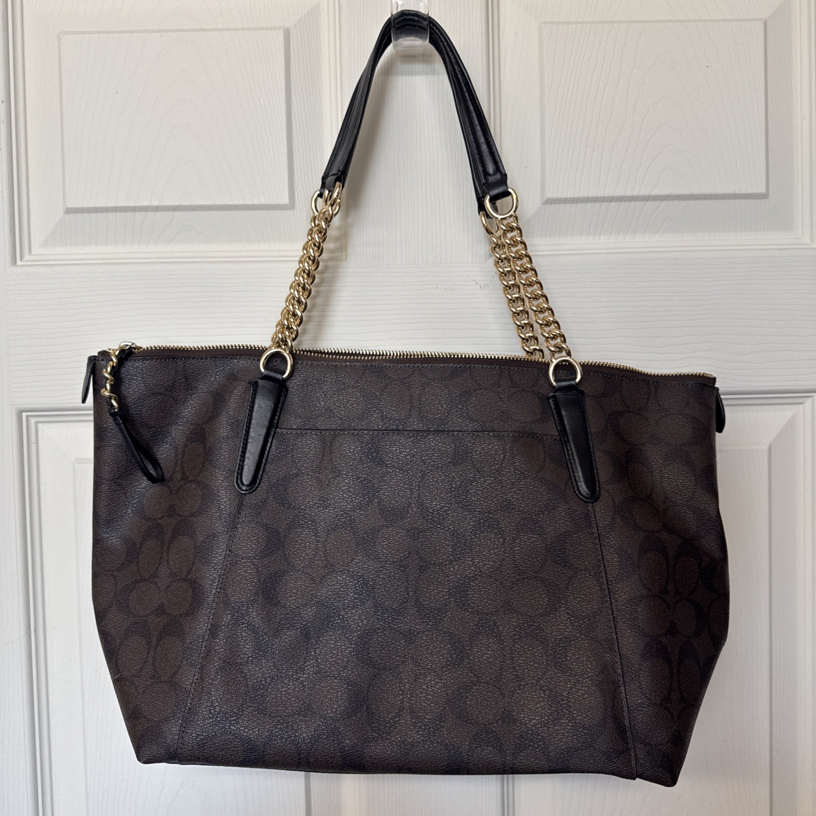 Coach Ava Chain Tote Signature Canvas Brown/Black Authentic Leather J1723-F23526
