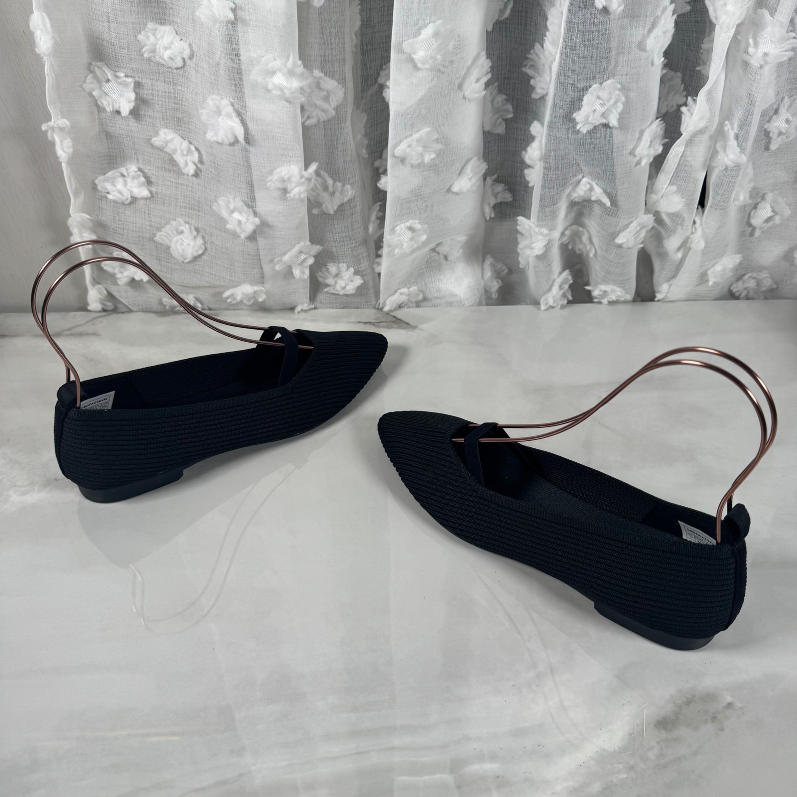 Burudani Isla Black Knit Pointed Toe Flats Breathable Slip On Mary Jane 7