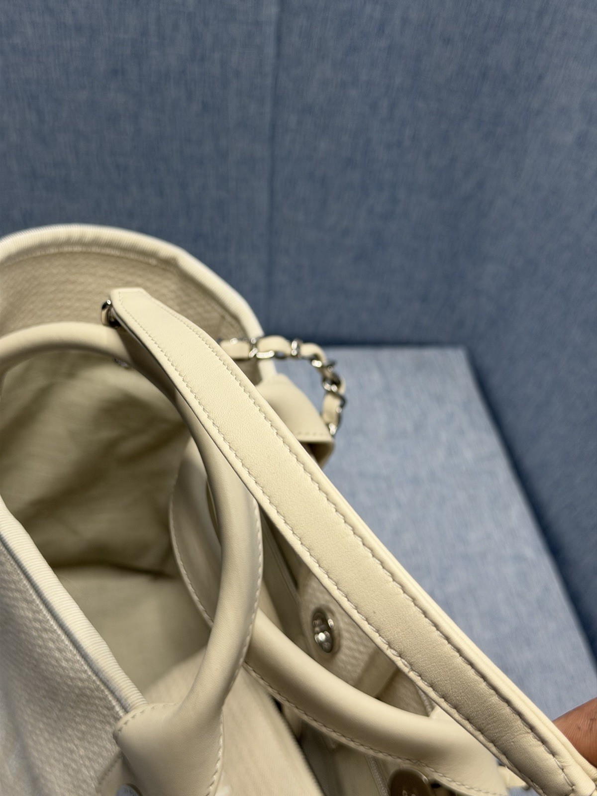 Chanel Deauville MM Tote Bag With Pouch Chain Tweed Material White