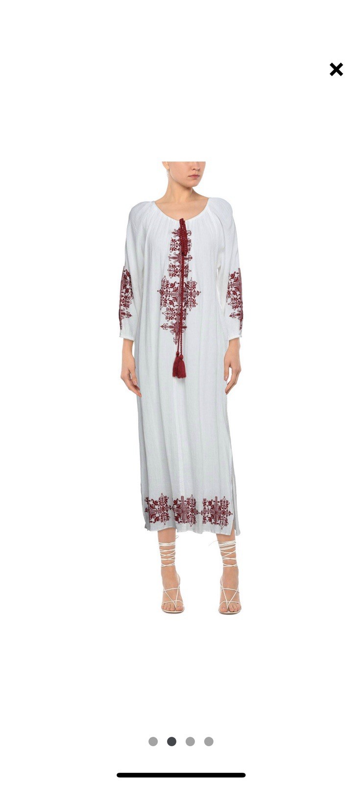 VICOLO Italian High Quality natural material Elegant WhiteRed Embroidered Dress