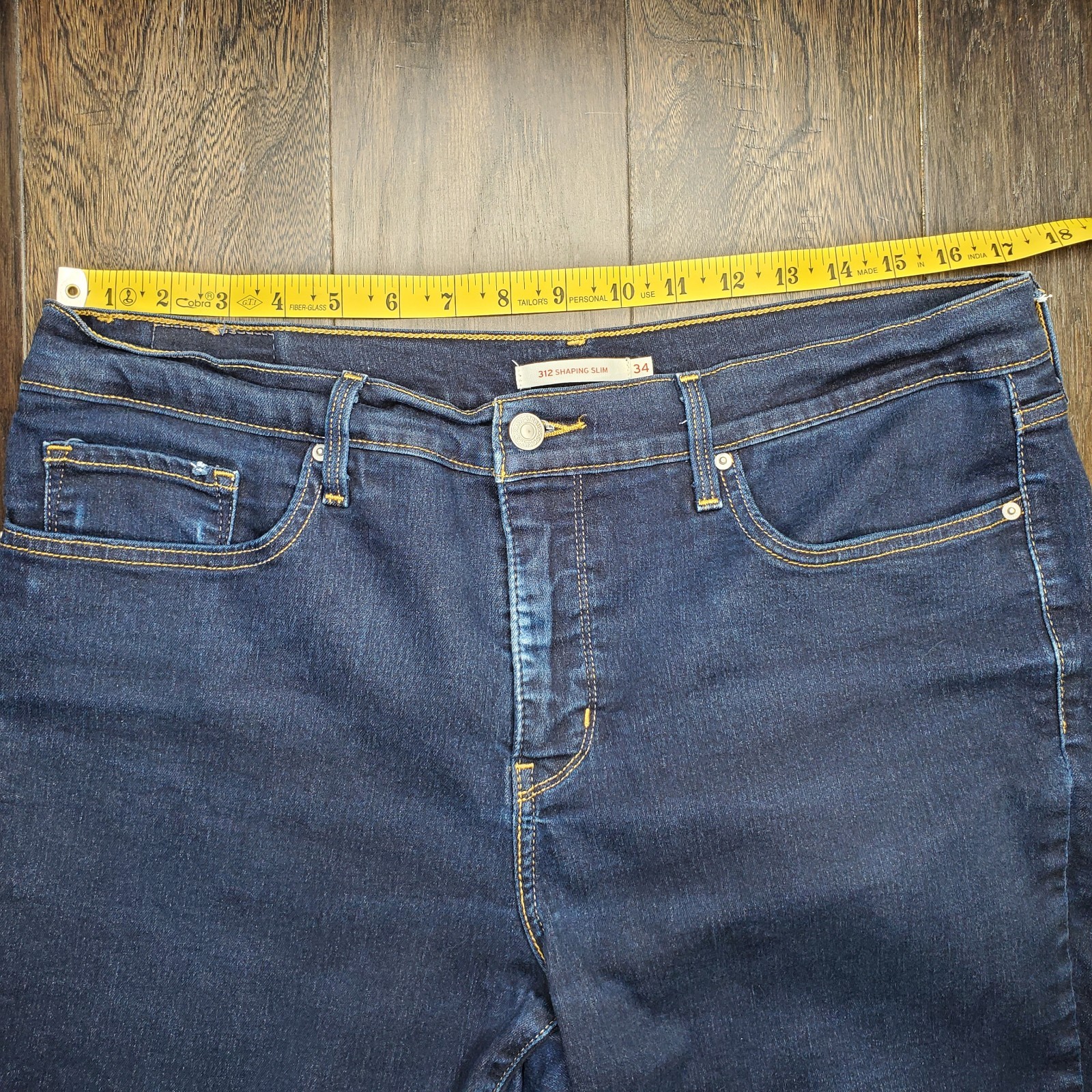 Levis 312 Shaping Slim Straight Jeans Womens 34×32 Blue Denim Button Dark Wash
