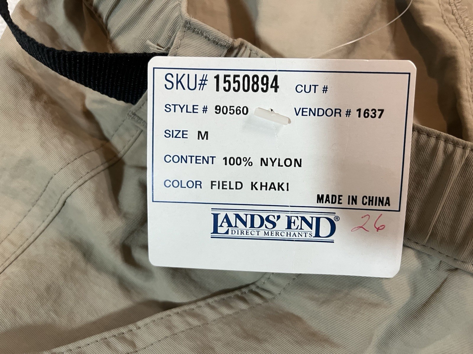 NWT Lands End Mens M Convertible Hiking Pants Nylon Zip Off Belted Trail Khaki
