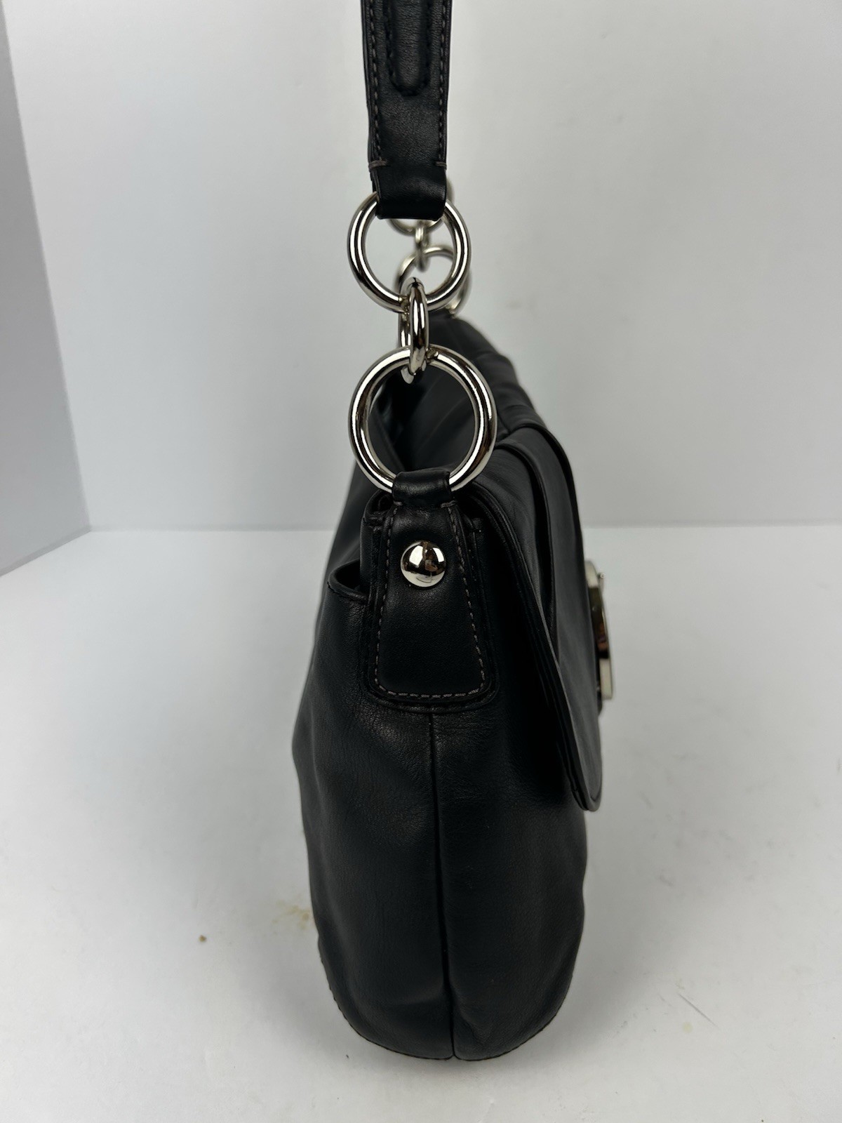 Coach Vintage Black Pleated Soho Y2K Soft Leather w/Buckle Shoulder Bag Flap