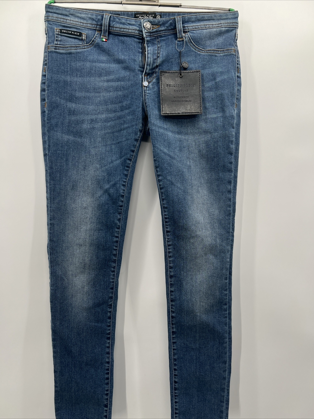 PHILIPP PLEIN ARINA Women’s Jegging Crocco Logo Blue Jeans Size 32 F18C