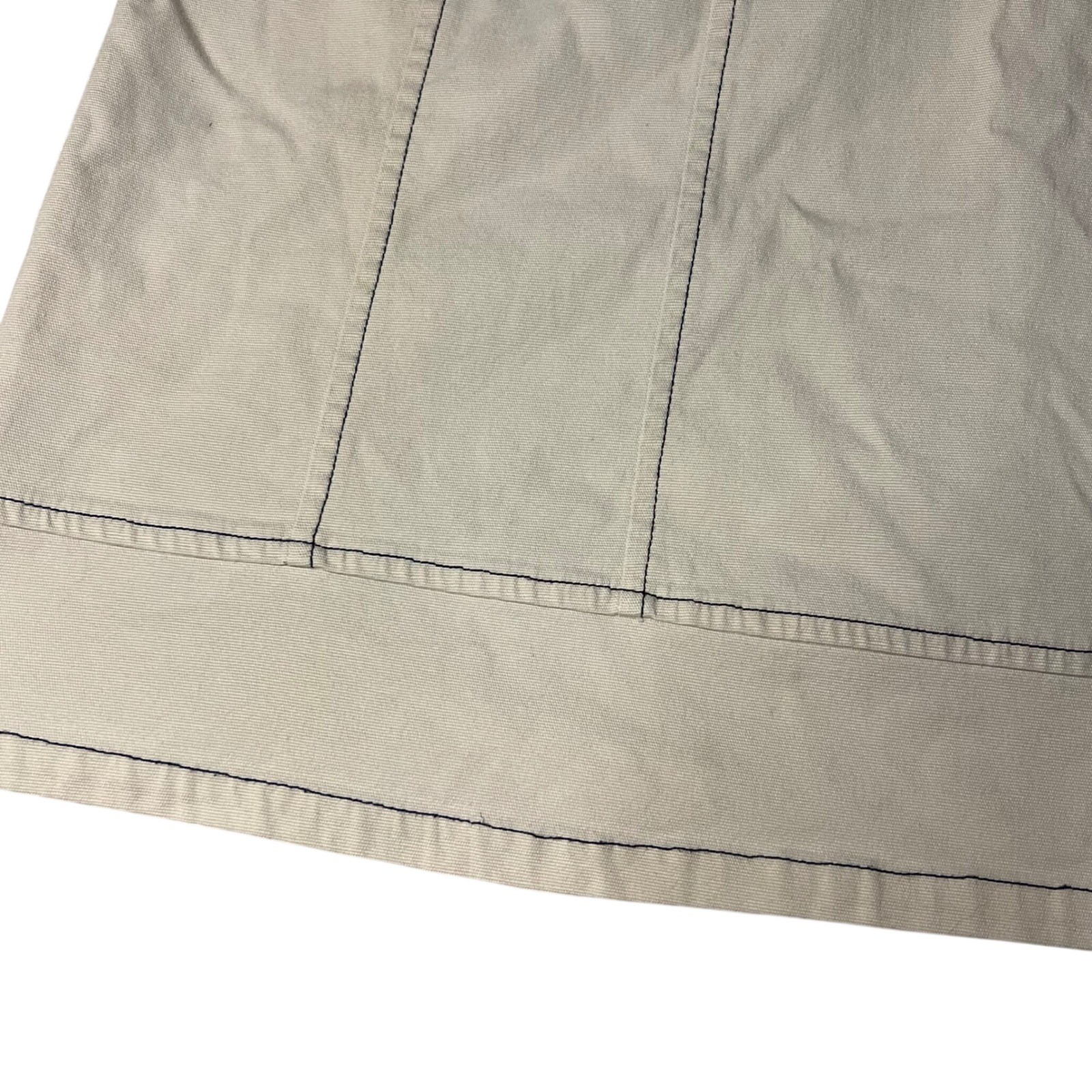 LL Bean Khaki Tan Canvas Button Front Mini Skirt Navy Contrast Stitching 16 Reg