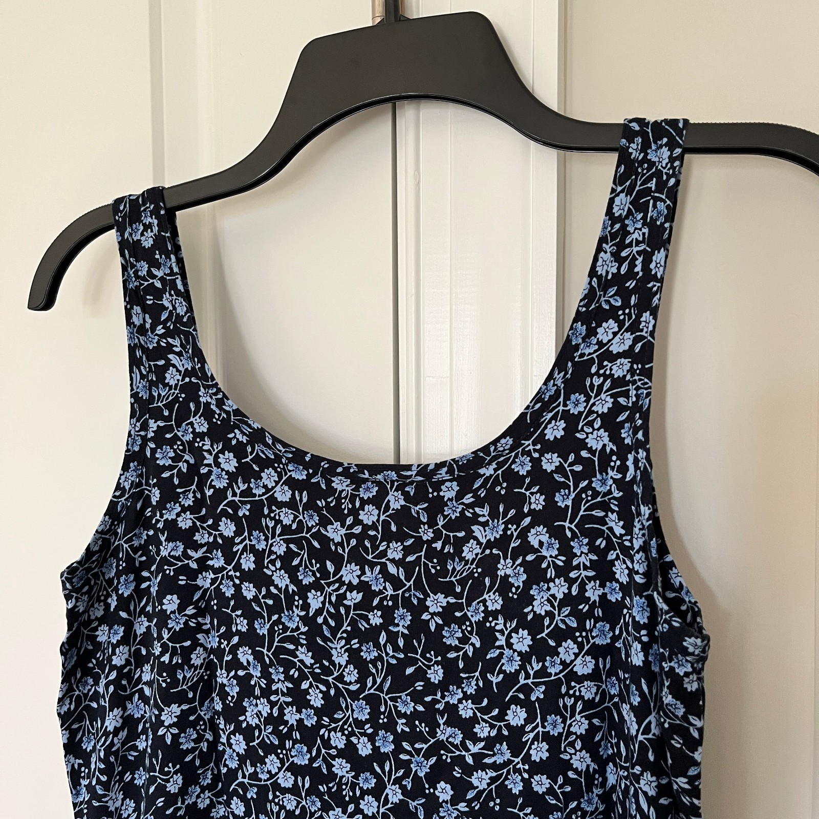 VTG Faded Glory~Tank Style Dress~Pullover~Blue Floral Print~Full Length~Small