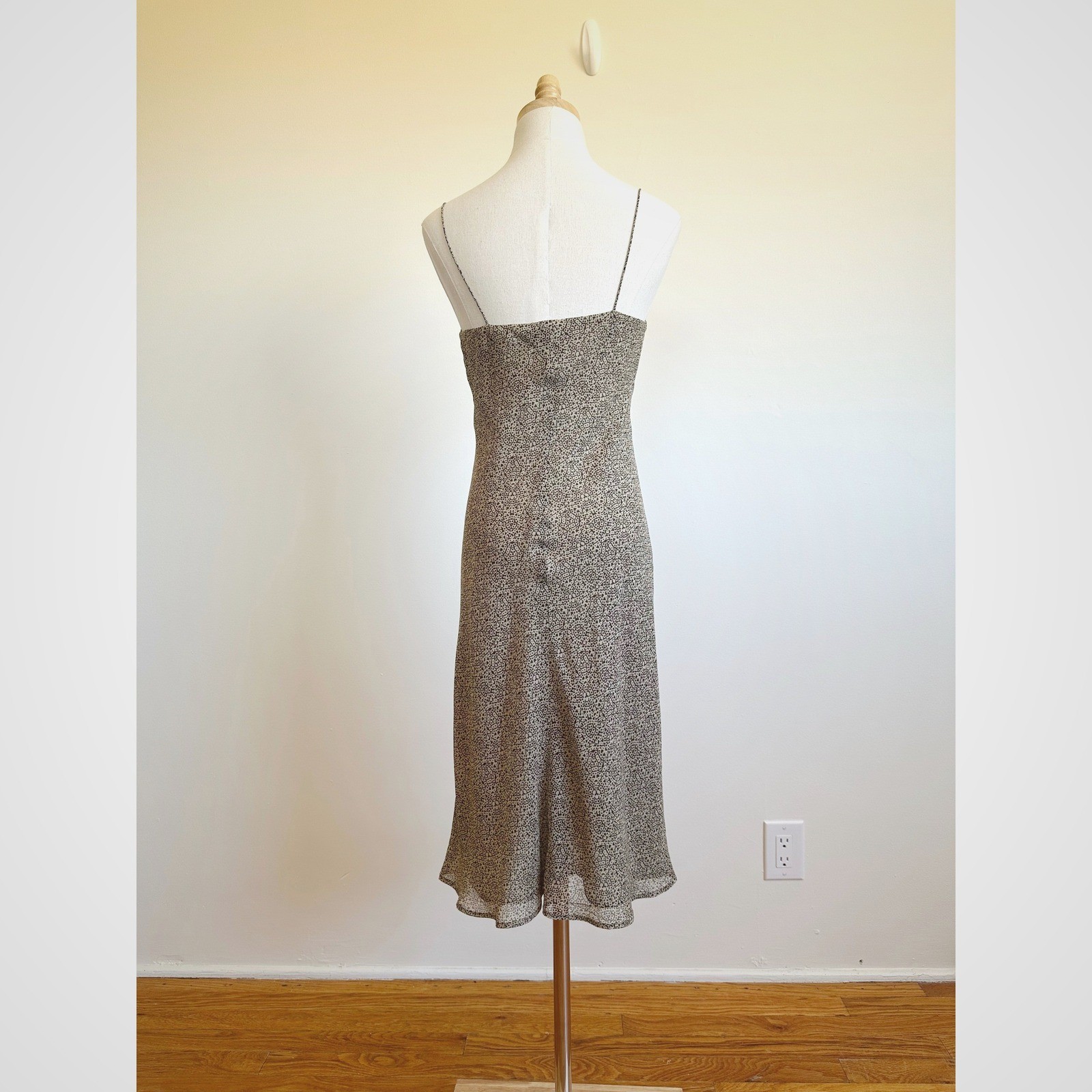 VTG Y2K Ann Taylor Brown Abstract Silk Midi Slip Dress Sz 2 90s Fairy Feminine