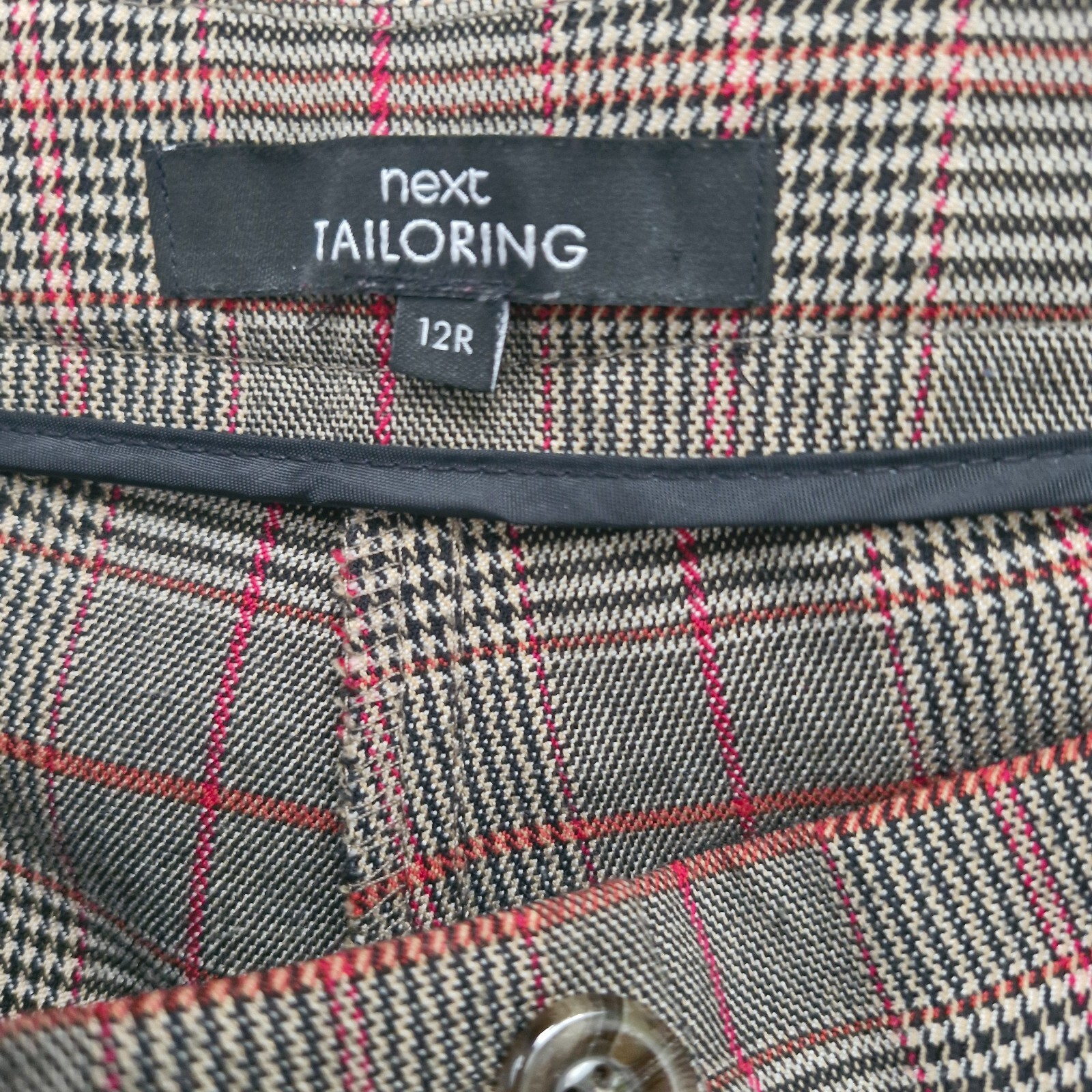 Next Womens Smart Trousers 12 Regular (34 Waist) Check Tapered Leg