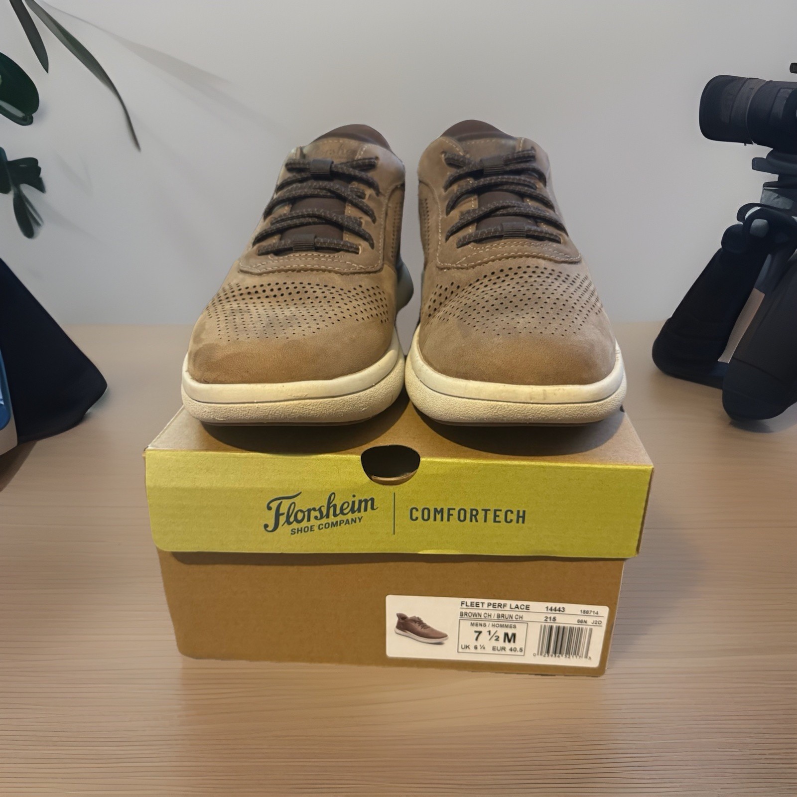 Florsheim Fleet Perf Lace Elastic Slip-On Hybrid Sneakers Brown Men’s 7.5