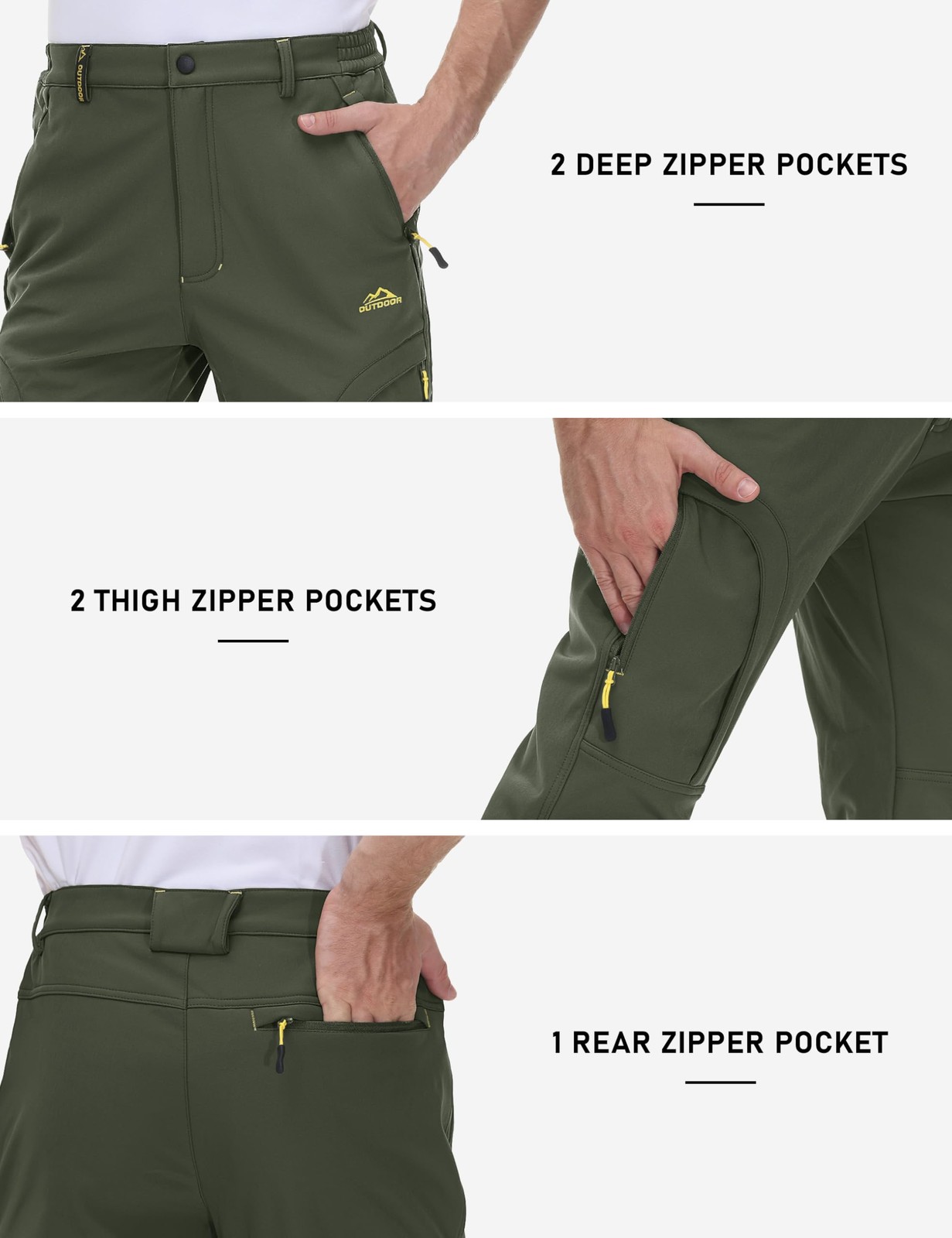 TACVASEN Fleece Lined Insulated Work Pants 32 Army Green Waterproof Windproof