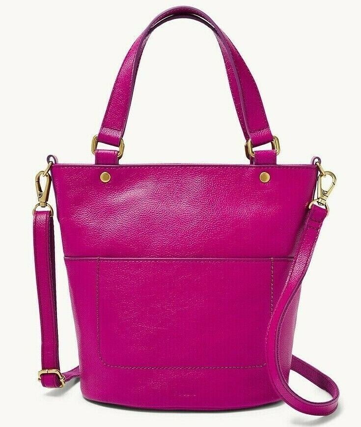 Fossil Amelia Bucket Magenta Brass Hardware Pink SHB2393508 NWT $178 Retail