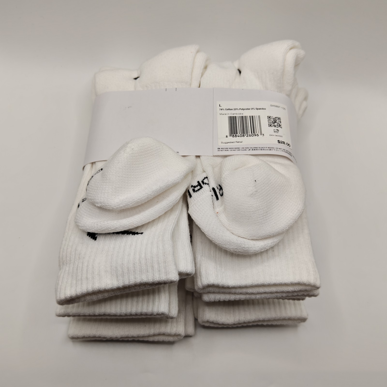 Nike Dri-Fit Training Everyday Plus Cushioned Crew Socks White 6 Pairs Size L