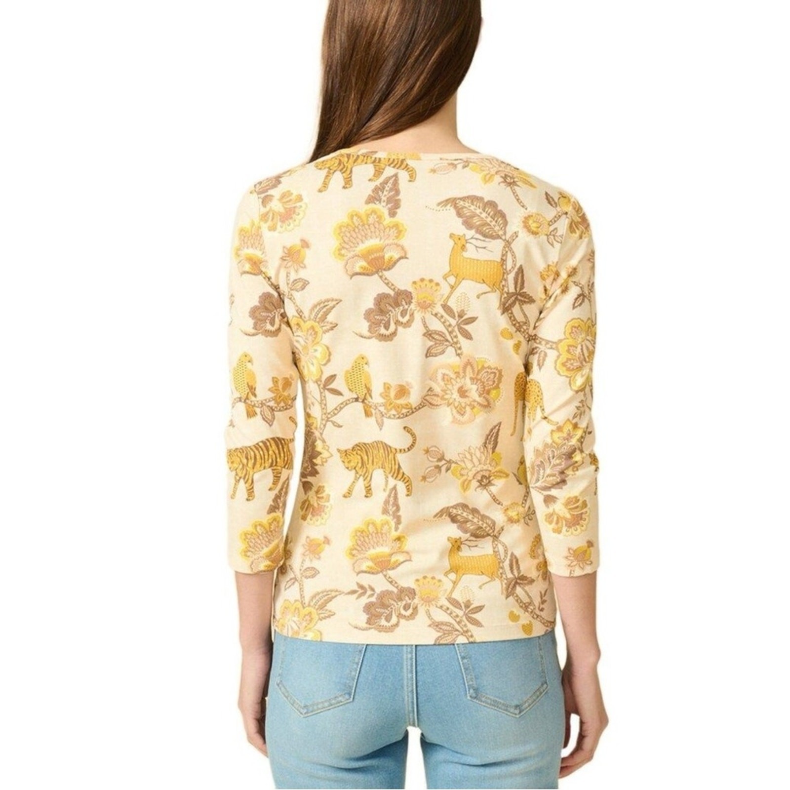 J. McLaughlin Catalina Cloth Signature Tee in Sand Gold Tigris Blossom Large