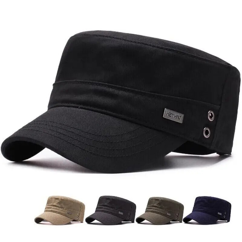 Army, Military Flat Cadet Top Hat, Cotton Military Washed Adjustable Cap