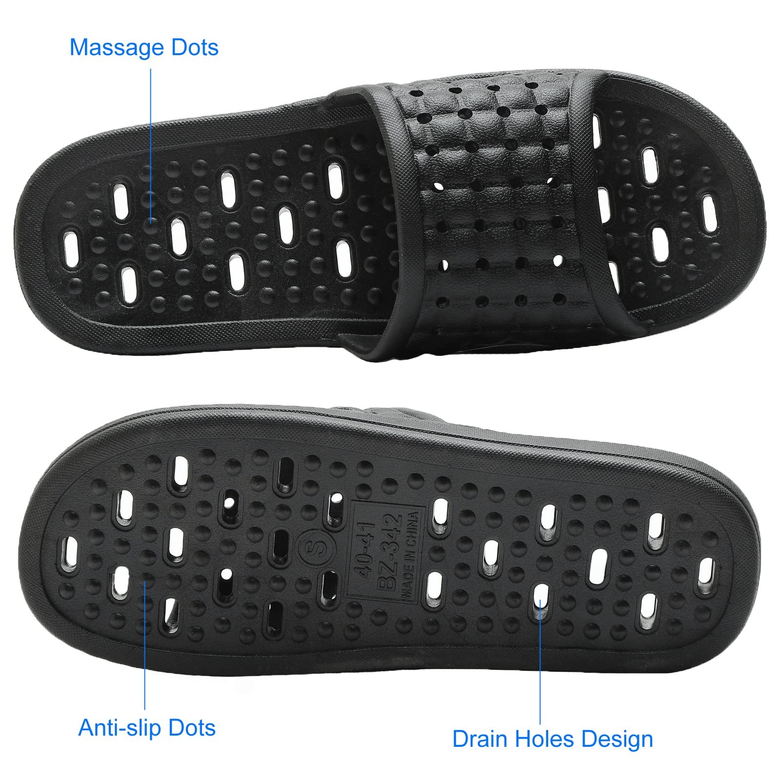 COZYAREA Shower Shoes Quick Dry Non-Slip 11-12 Women/10-11 Men, Black