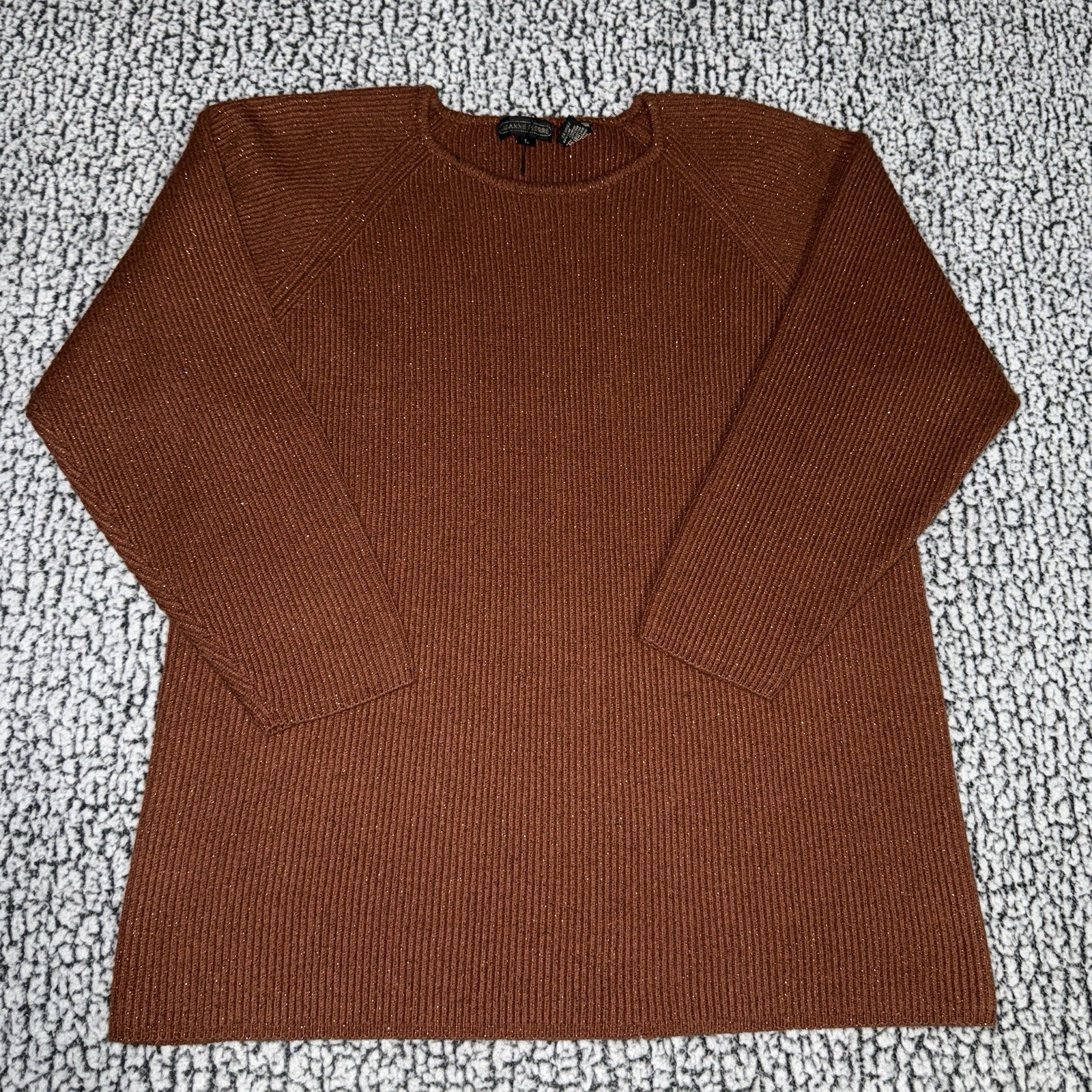 Vintage Jeanne Pierre Wool Blend Sweater Sz L Brown Sparkle Cottagecore 80s 90s