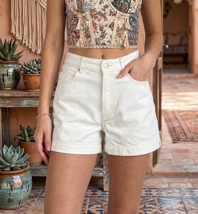 Anthropologie Frame The Charm High Waist Denim White/Ivory Shorts 31 NWT $198