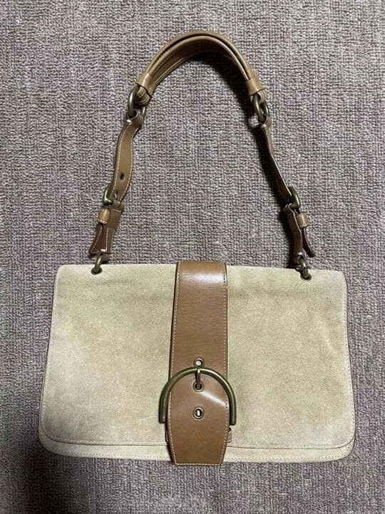 COACH Vintage Beige Suede Shoulder Bag Large A4 Business Tote 29cm 11.4in