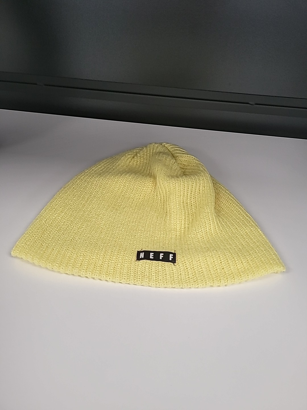 Neff Neon Yellow Beanie Hat Knit Cap OS No Cuff Winter Wear