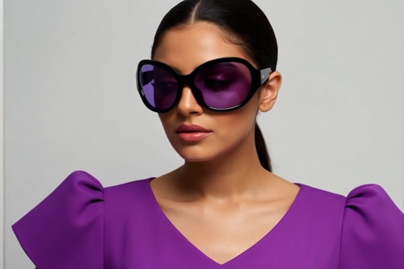 Oversized Sunglasses Blue Yellow Red Purple Lens Black Frame Wrap Around Outdoor