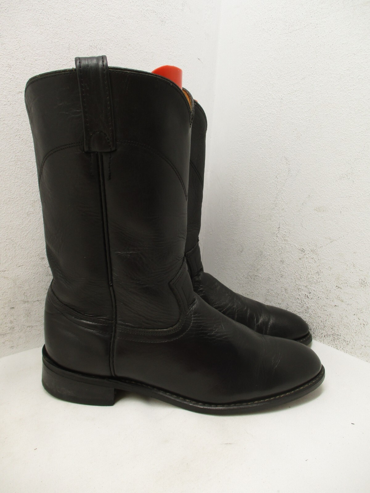 Acme Mens Black Leather Roper Style 15710 Cowboy Western Boots Size 7 D USA