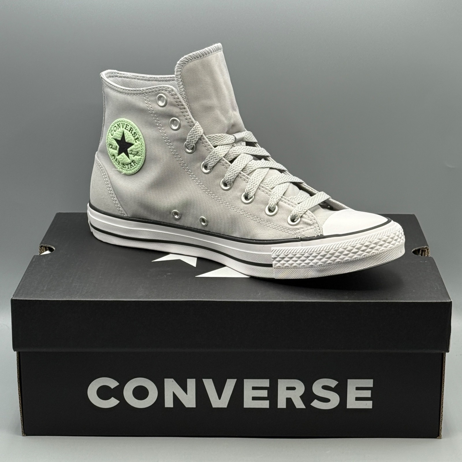 Converse Men’s 11.5 Sneakers Grey Sour Glow Polyester Suede Hi Chucks A10497F