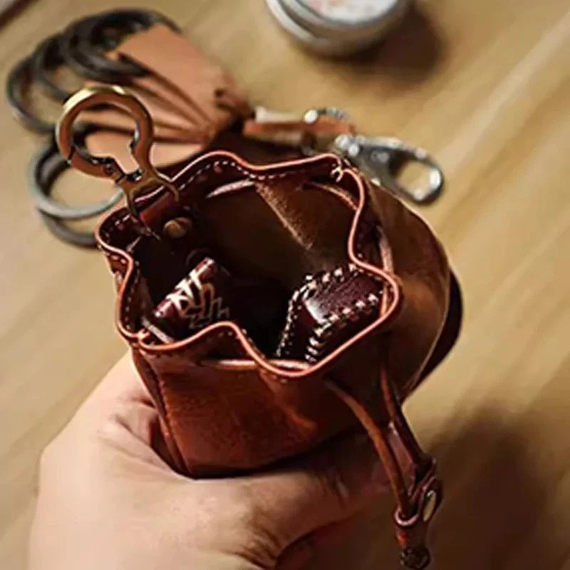 Leather Drawstring Coin Pouch Wallet Small Purse Case for Men & Women