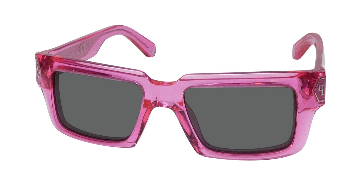 NEW PHILIPP PLEIN SPP044 PLEIN DARK SHAPES SUNGLASSES PINK SQUARE FULL-RIM 03GB